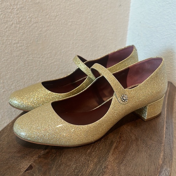 Marc Jacobs Women's Lexi Gold Glittered Patent Leather Mary Jane Shoes 8.5 - Picture 4 of 14